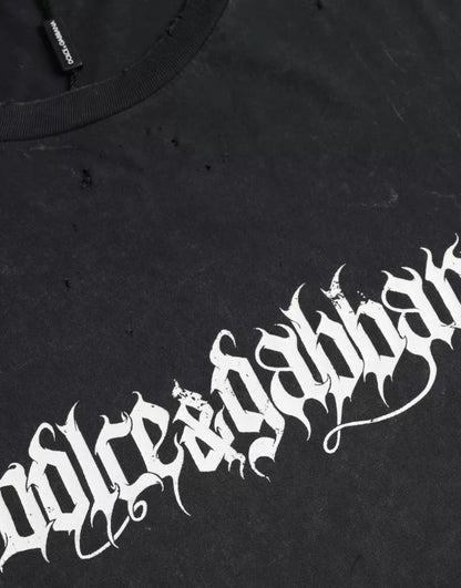 Dolce & Gabbana Schwarzes T-Shirt aus bedruckter Baumwolle mit kurzen Ärmeln