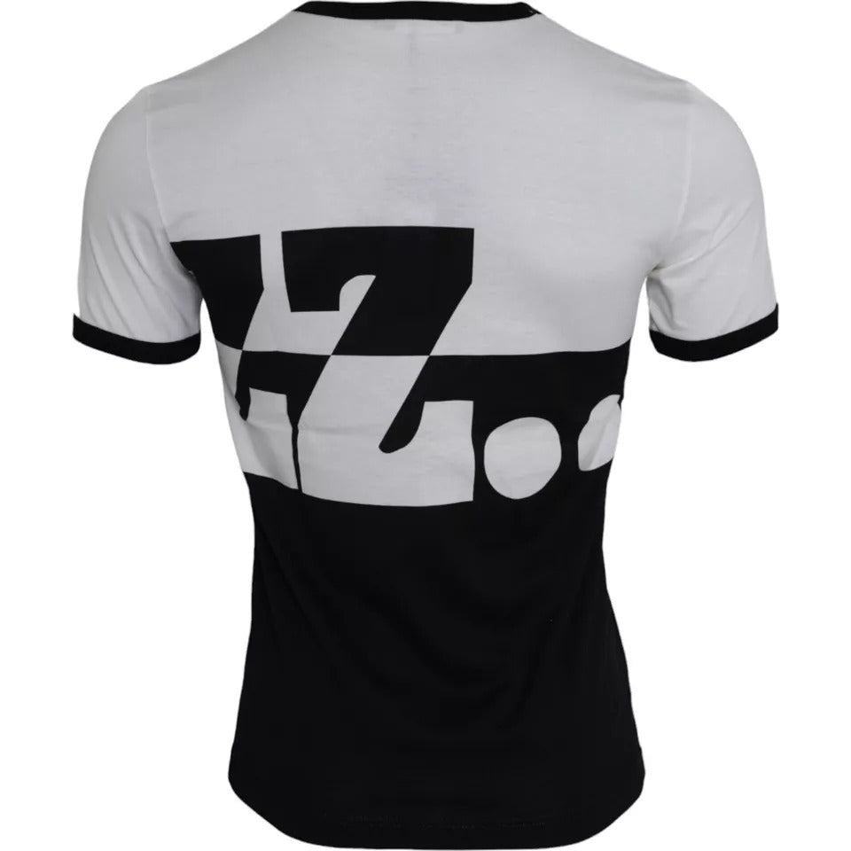 Dolce & Gabbana Schwarz Weiß Jazz Print Baumwolle Kurzarm-T-Shirt