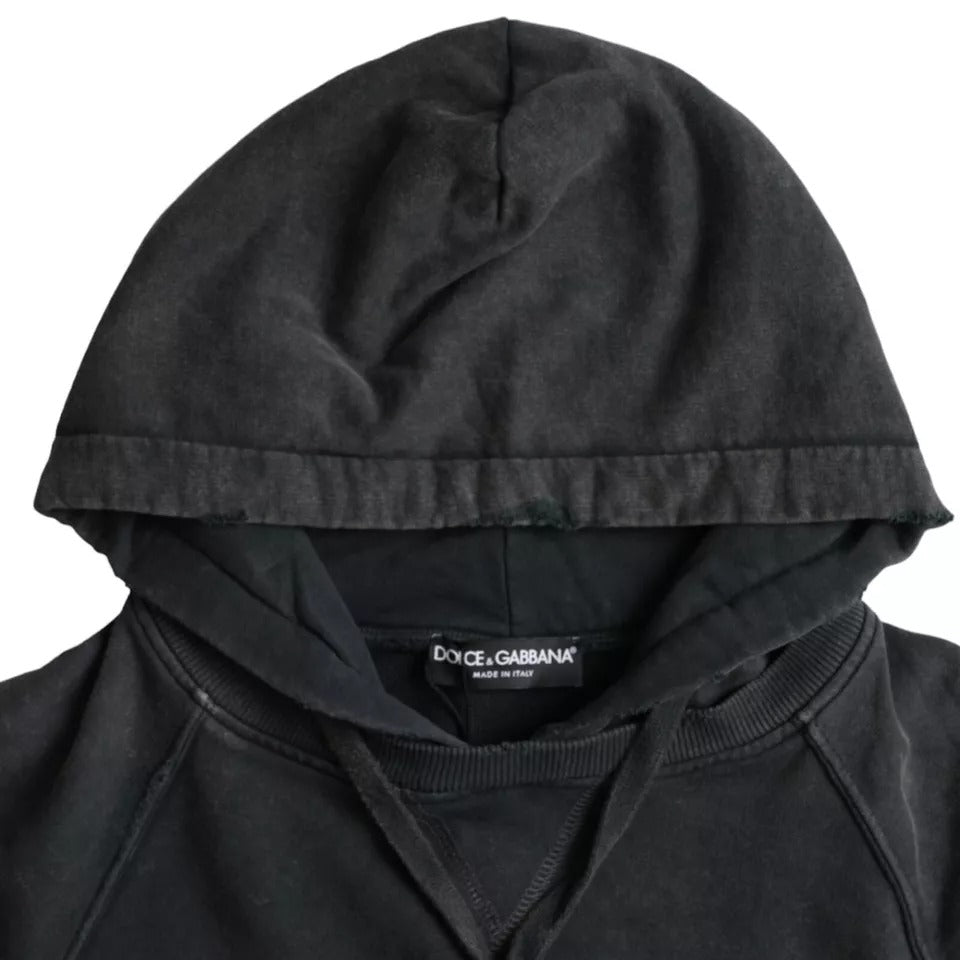 Dolce & Gabbana Schwarzes Baumwoll-T-Shirt mit Kapuze und kurzen Ärmeln