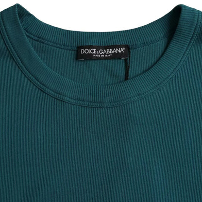Dolce & Gabbana Blau Grün Baumwolle Rundhals T-Shirt mit kurzen Ärmeln