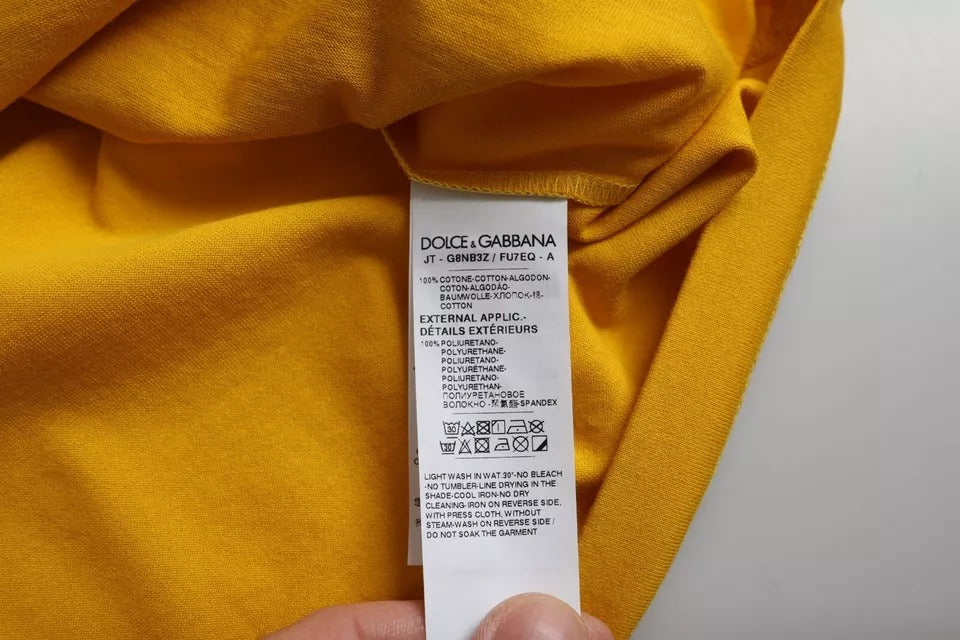 Dolce & Gabbana Dunkelgelbes Logo-Baumwoll-T-Shirt mit Rundhalsausschnitt