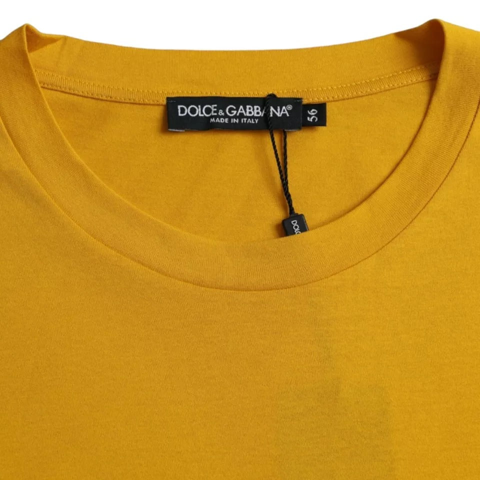 Dolce & Gabbana Dunkelgelbes Logo-Baumwoll-T-Shirt mit Rundhalsausschnitt
