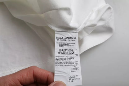 Dolce & Gabbana Weißes T-Shirt mit Logo-Prägung aus Baumwolle mit Rundhalsausschnitt