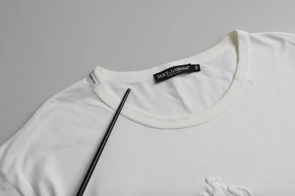 Dolce & Gabbana Weißes T-Shirt mit Logo-Prägung aus Baumwolle mit Rundhalsausschnitt