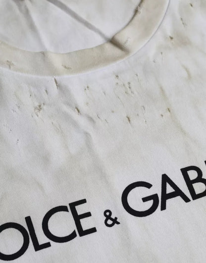 Dolce & Gabbana Off White Logo Baumwolle Rundhals T-Shirt