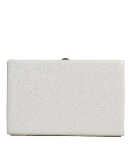 Dolce & Gabbana Weißes Leder Goldrahmen Clutch Abend Party Handtasche