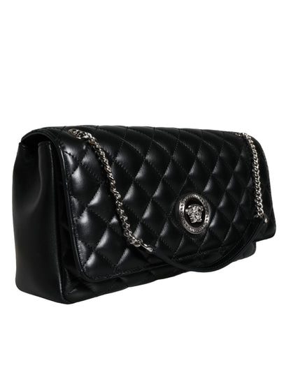 Versace Schwarze gesteppte Lammleder Crossbody Umhängetasche