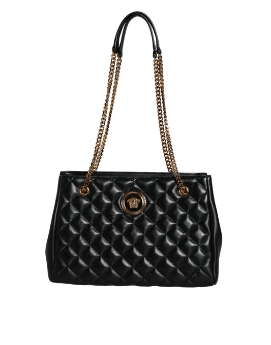 Versace Schwarze gesteppte Nappaleder-Schultertasche mit Kettenriemen