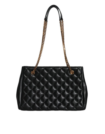 Versace Schwarze gesteppte Nappaleder-Schultertasche mit Kettenriemen