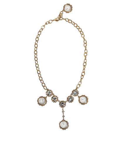 Dolce & Gabbana Gold Kette Messing Kristall Uhr Statement Halskette