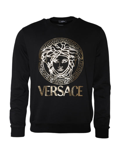 Versace Schwarzes Medusa Fleece-Baumwoll-Rundhals-Sweatshirt Pullover