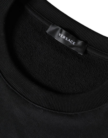 Versace Schwarzes Medusa Fleece-Baumwoll-Rundhals-Sweatshirt Pullover