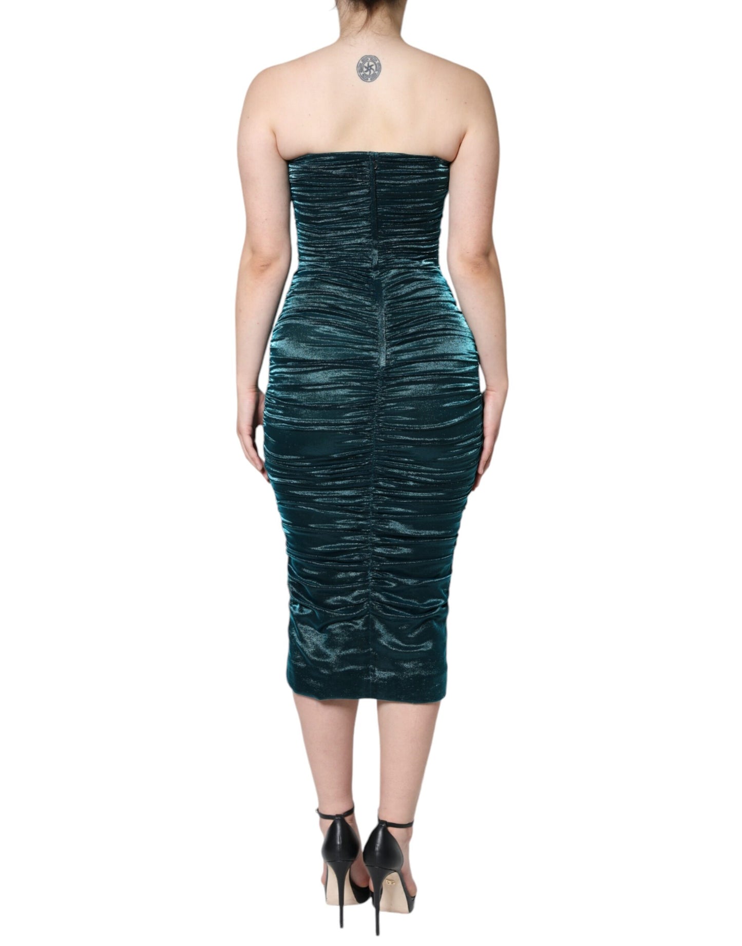 Dolce &amp; Gabbana Green Silk Blend Satin Fitted Strapless Dress