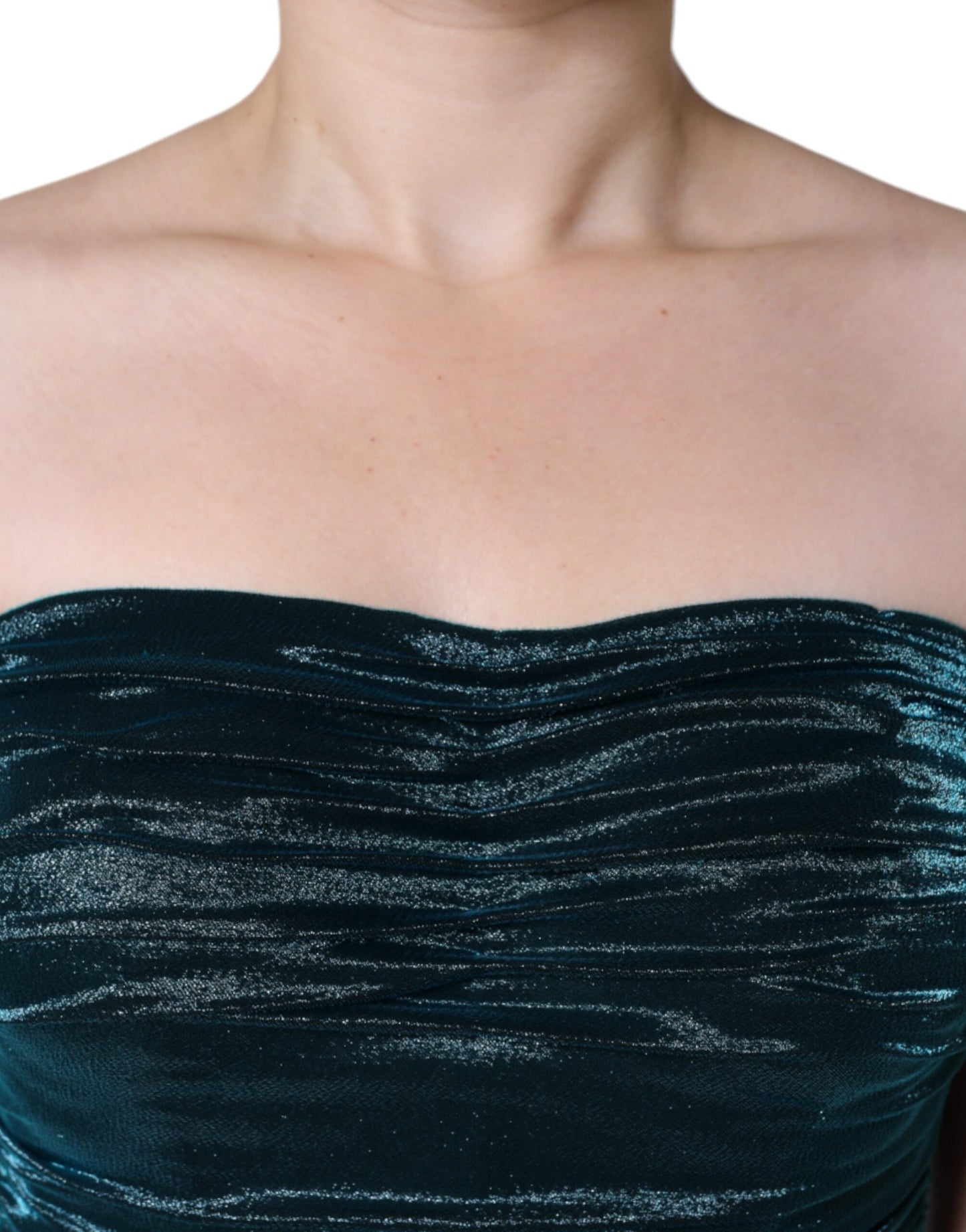 Dolce &amp; Gabbana Green Silk Blend Satin Fitted Strapless Dress