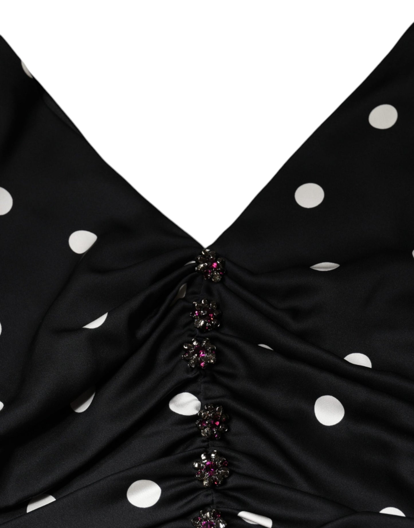 Dolce &amp; Gabbana Black Silk Polka Dot V-neck Tassel Midi Dress
