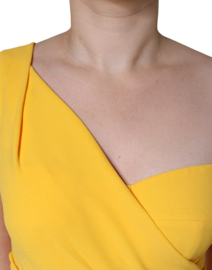 Dolce &amp; Gabbana Yellow One Shoulder Side Slit Midi Dress