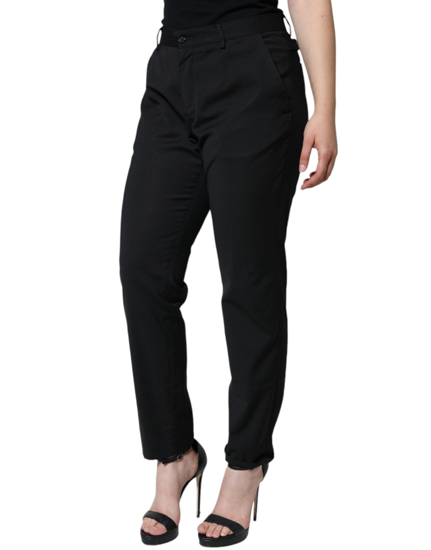 Dolce &amp; Gabbana Black Polyester High Waist Tapered Pants