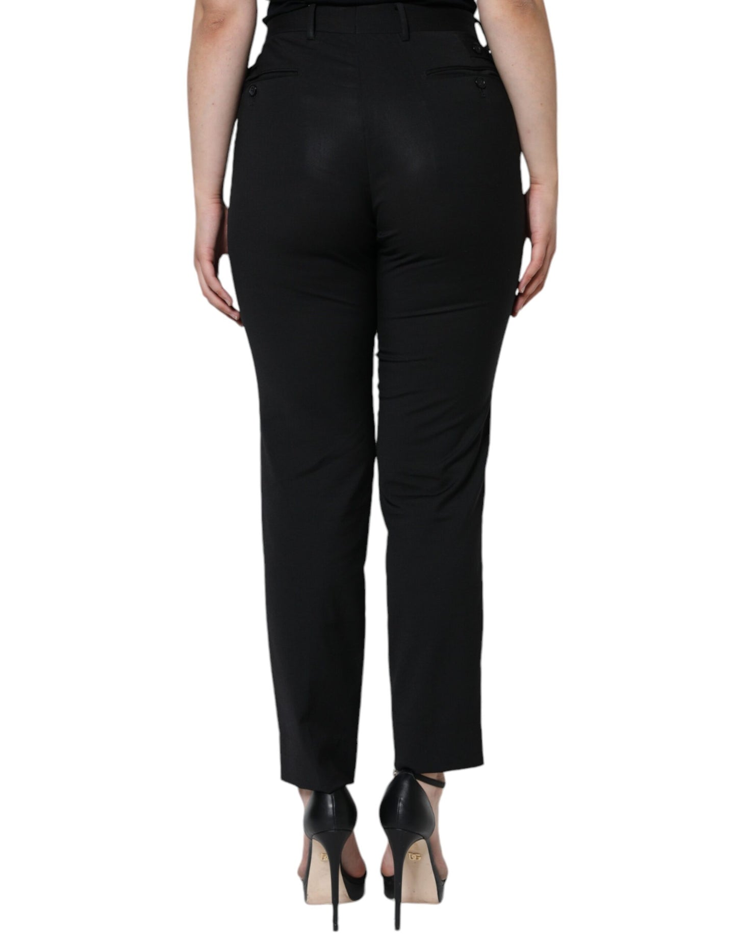 Dolce &amp; Gabbana Black Polyester High Waist Tapered Pants