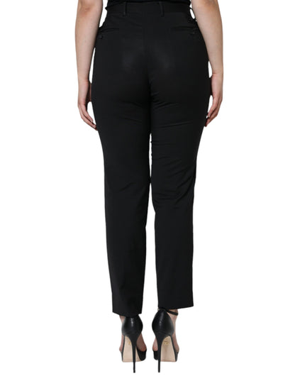 Dolce &amp; Gabbana Black Polyester High Waist Tapered Pants