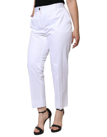 Dolce &amp; Gabbana White Cotton Mid Waist Tapered Denim Jeans