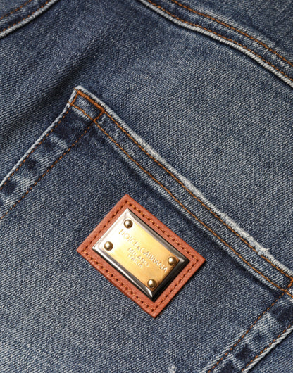 Dolce & Gabbana Dunkelblaue zerfledderte Skinny Denim Jeans aus Baumwolle