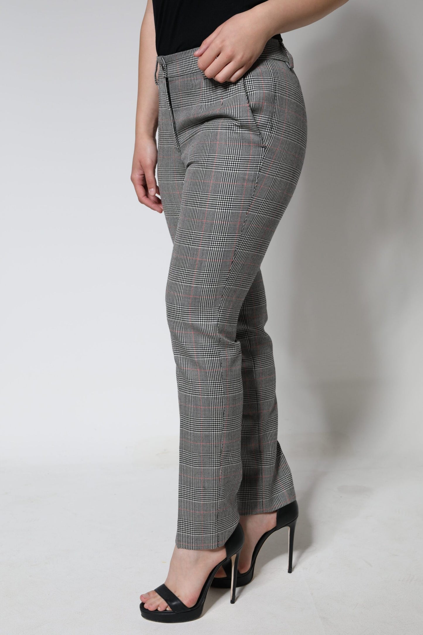 Dolce &amp; Gabbana Gray Plaid Wool Mid Waist Women Tapered Pants