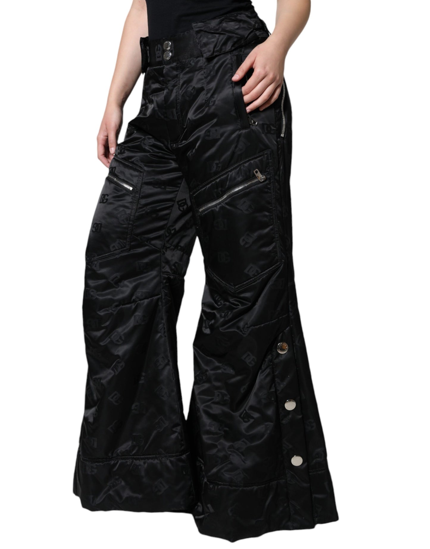 Dolce &amp; Gabbana Black Quilted High Waist Women Wide Leg Pants