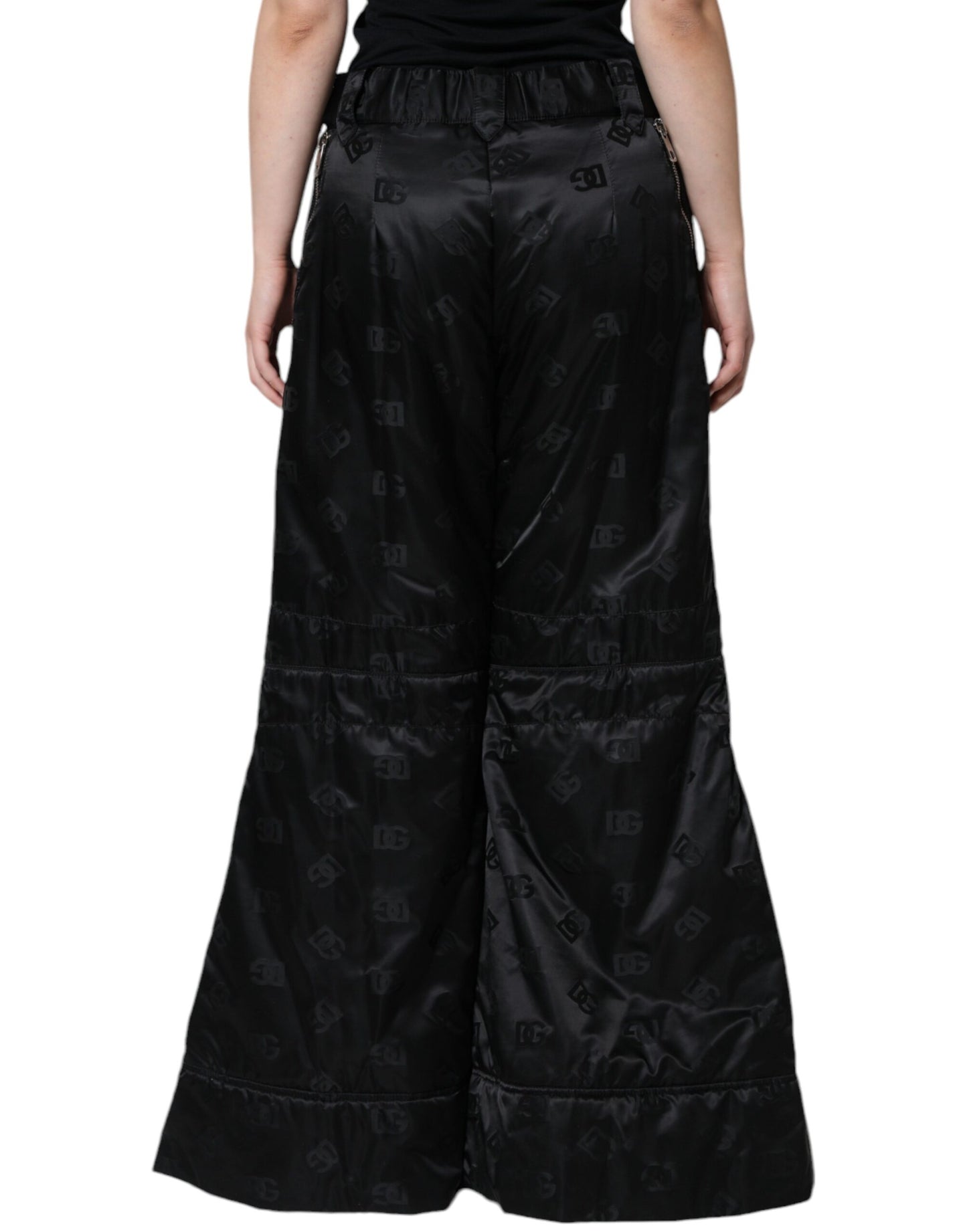Dolce &amp; Gabbana Black Quilted High Waist Women Wide Leg Pants