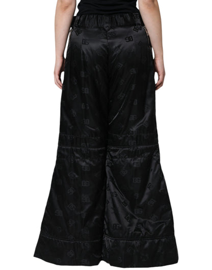 Dolce &amp; Gabbana Black Quilted High Waist Women Wide Leg Pants
