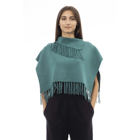 Alpha Studio Grüner Wollponcho für Frauen mit Fransen