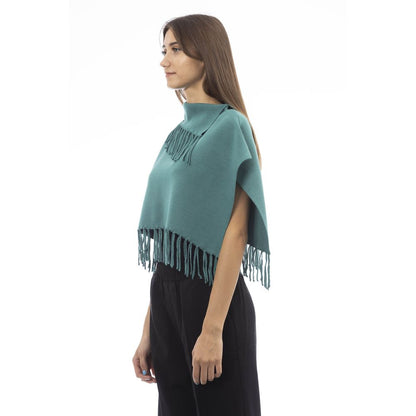 Alpha Studio Grüner Wollponcho für Frauen mit Fransen