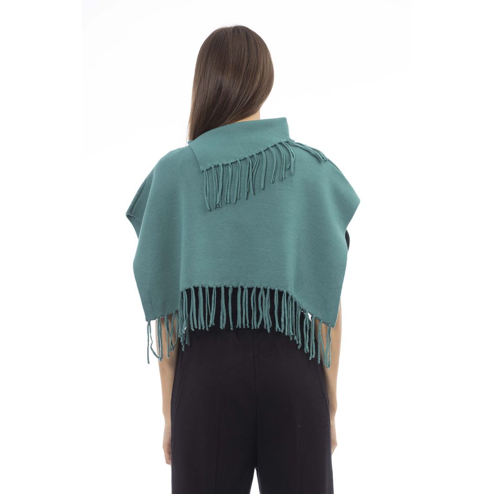 Alpha Studio Grüner Wollponcho für Frauen mit Fransen