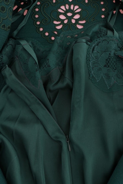 Dolce & Gabbana Grünes Kleid mit Blumenausschnitt aus Seidenwolle