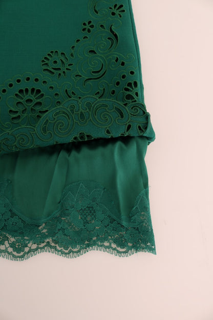 Dolce & Gabbana Grünes Kleid mit Blumenausschnitt aus Seidenwolle