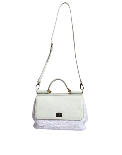 Dolce & Gabbana Weiße Rafia Leder SICILY Crossbody Tasche