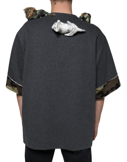 Dolce & Gabbana Graues Camouflage Animal Stuff Baumwoll-T-Shirt