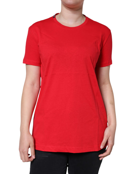 Dolce & Gabbana Rotes Baumwoll-T-Shirt mit Rundhalsausschnitt und kurzen Ärmeln