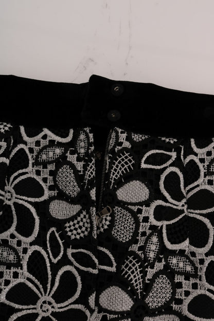 Dolce & Gabbana Floraler Makramee-Spitzen-Kristall-Knopf-Rock