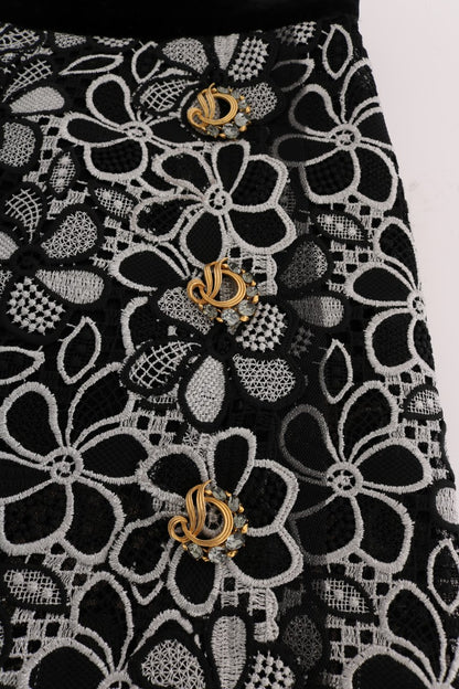 Dolce & Gabbana Floraler Makramee-Spitzen-Kristall-Knopf-Rock