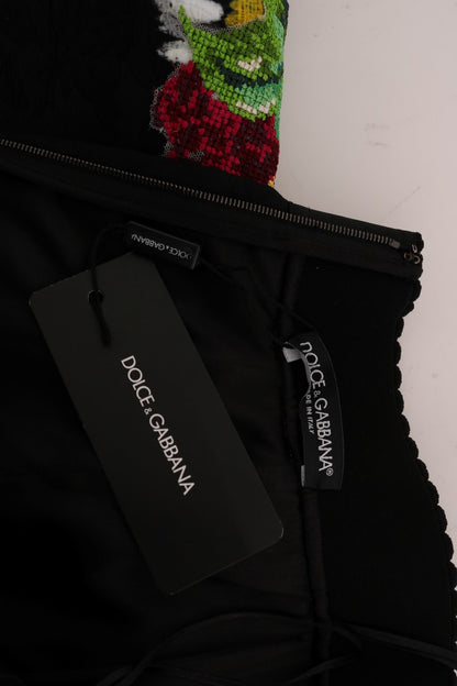 Dolce & Gabbana Schwarzer verzierter Gänseblümchen-Brokat-Rock