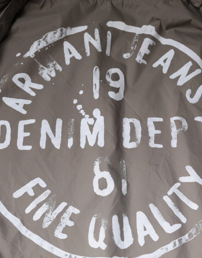 Armani Jeans Braune Bomberjacke mit Logo und Reißverschluss aus Baumwolle