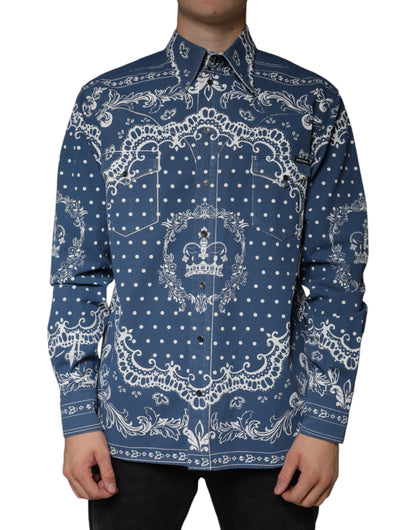Dolce & Gabbana Blau Weiß Bandana Print Baumwolle Casual Shirt
