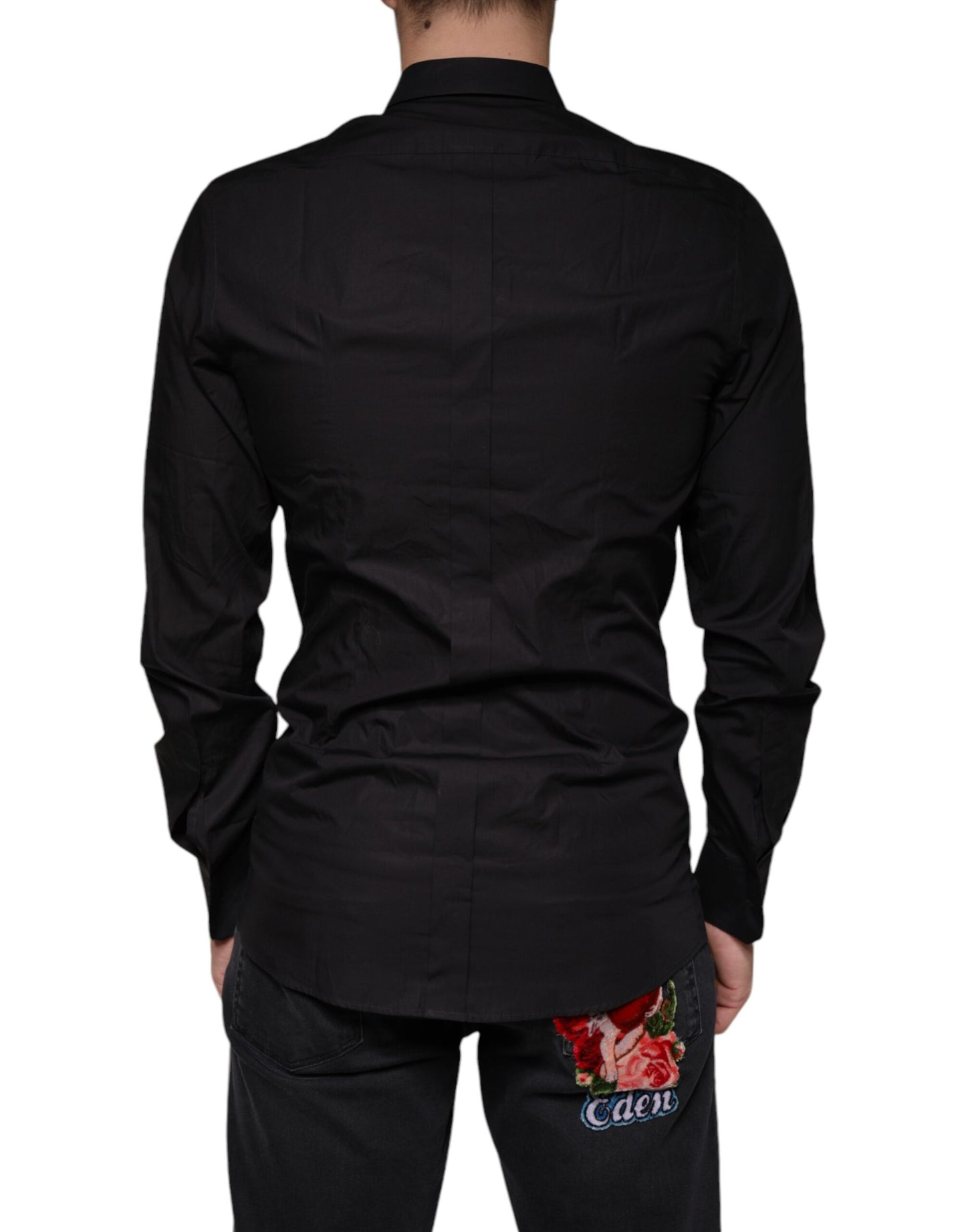 Dolce & Gabbana Schwarzes Königskrone besticktes GOLD-Hemd