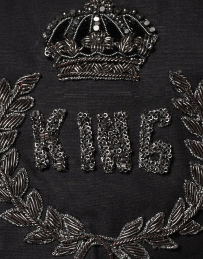 Dolce & Gabbana Schwarzes Königskrone besticktes GOLD-Hemd