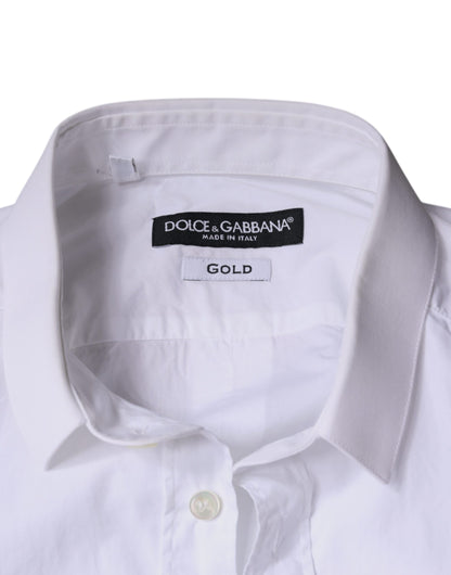 Dolce & Gabbana Weißes Baumwollkleid GOLD Formales Hemd mit Kragen