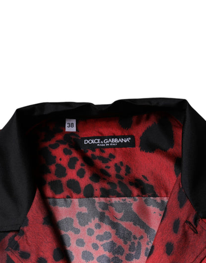 Dolce & Gabbana Rotes Leoparden-Seidenhemd mit Knopfleiste Freizeithemd