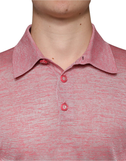Dolce & Gabbana Rosa Polyester-Langarm-Polo-T-Shirt für Männer