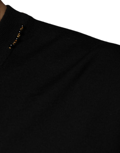 Dolce & Gabbana Schwarzer Pullover mit verschönertem V-Ausschnitt