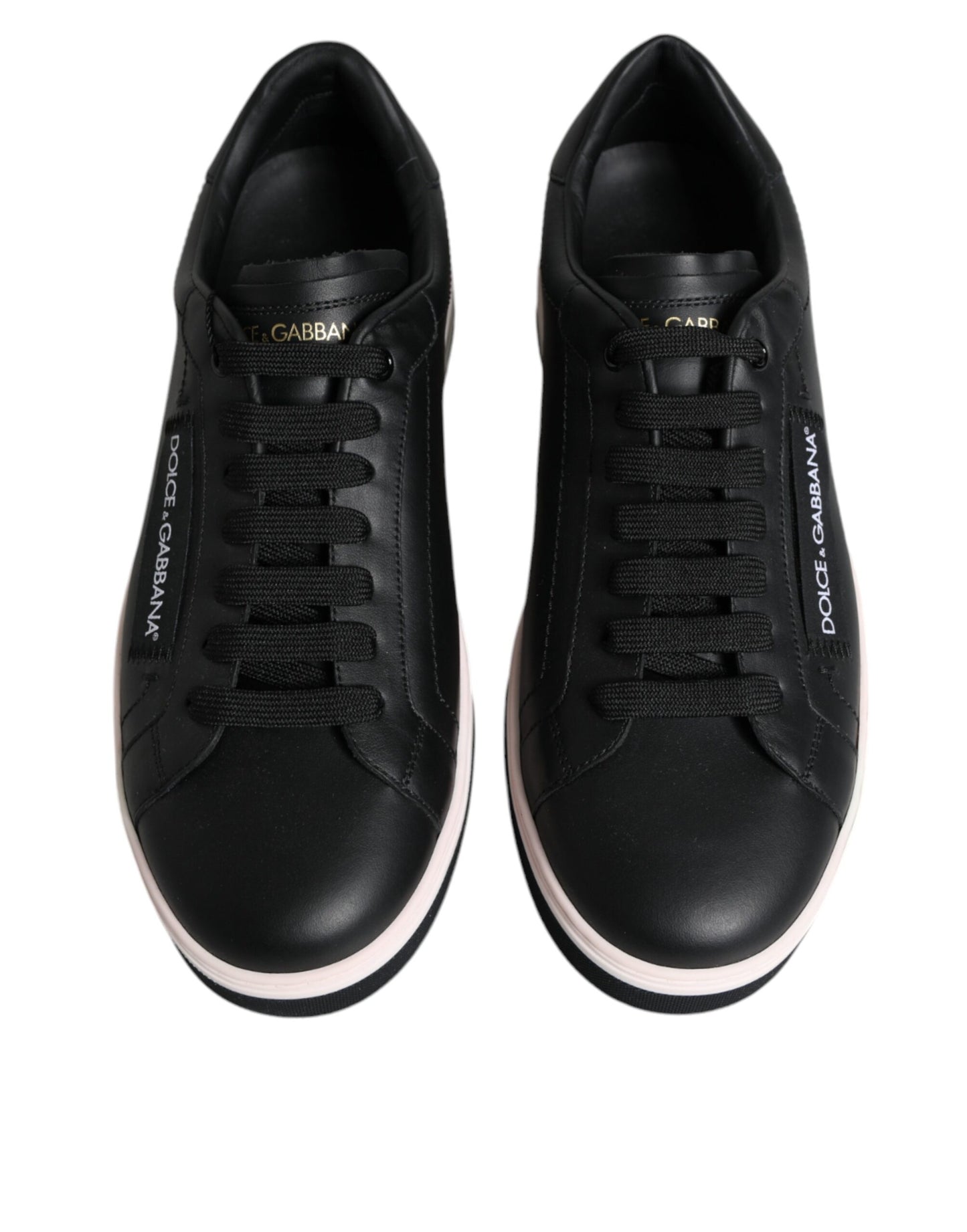 Dolce & Gabbana Schwarz Leder Low Top Männer Turnschuhe Schuhe