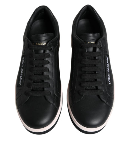 Dolce & Gabbana Schwarz Leder Low Top Männer Turnschuhe Schuhe